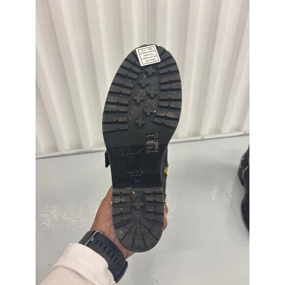 Giuseppe Zanotti Blk Leather Studded Moto Ankle Boots Women’s 6 IT36 Buckle Zip - Picture 14 of 16